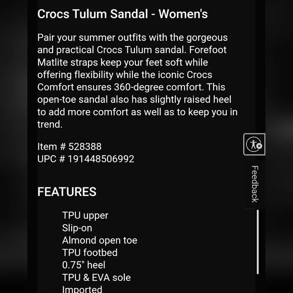 Croc Tulum Open Toe Sandals black Size 9 Comfy & Stylish - Picture 2 of 15